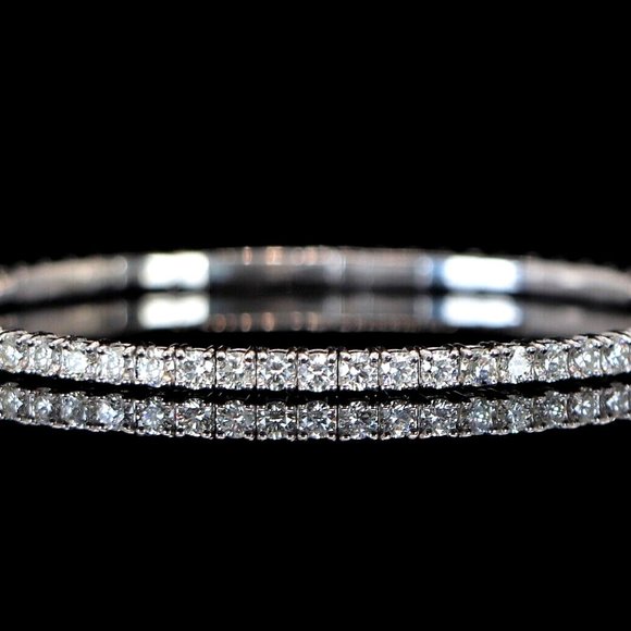 20345 Flexible Bracelet 14k White Gold 2.82ct Prong Set Round Diamond Bangle - Picture 1 of 6